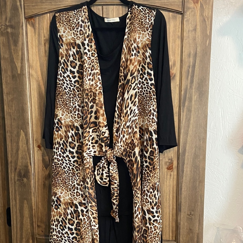 Leopard Print Tie-Front Vest with Attached Black Tank by Good Day